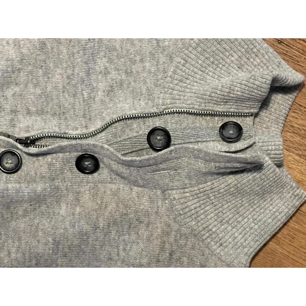 Banana Republic Men's L Merino Wool Sweater Gray Mock Neck Zip Button Collar